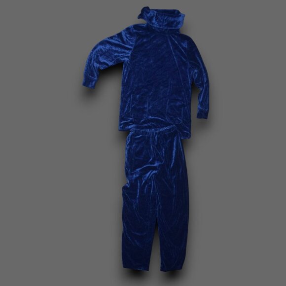 FEELGOODSTORE Women's Sz M Blue Velour Mock Neck Top & Pants Outfit - Picture 1 of 10